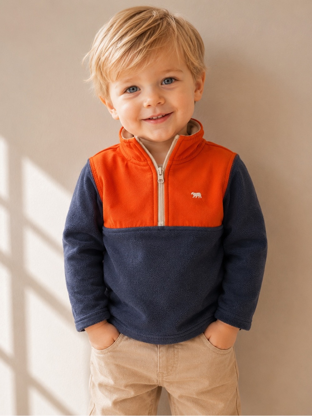 Carter’s Baby Boys Colorblock Fleece Half-Zip Pullover 24M Orange & Navy